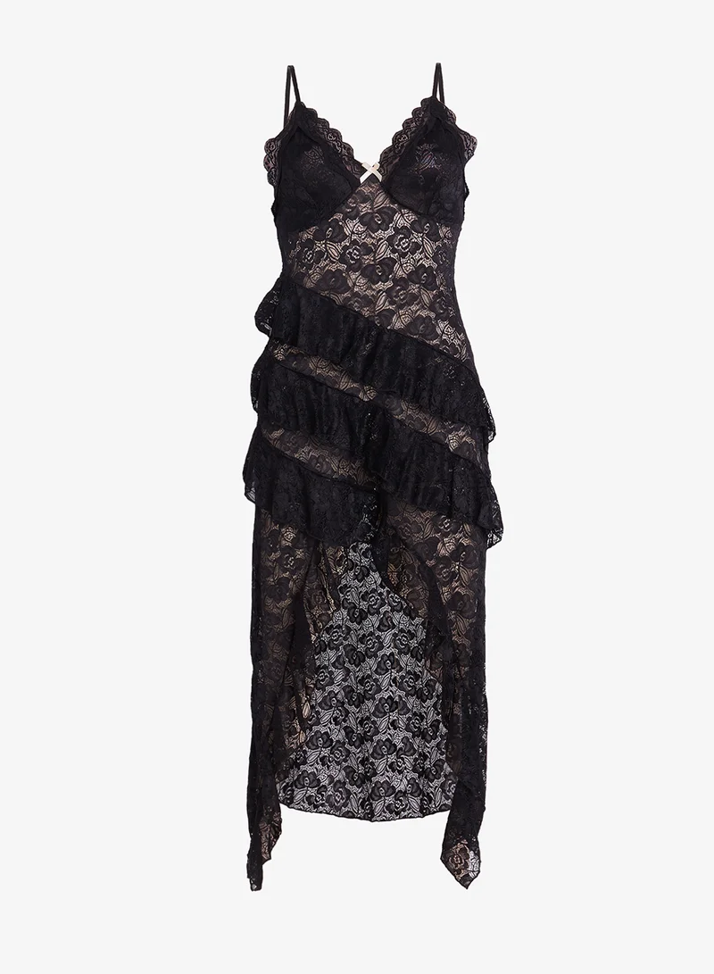 ELLA Lace Night Dress With Aysmmetrical Ruffles